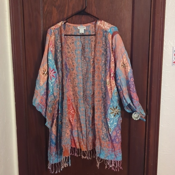 Time For You Sweaters - Time For Me Embroidered Bohemian Flowy Open Fringe Cardigan Size 2X